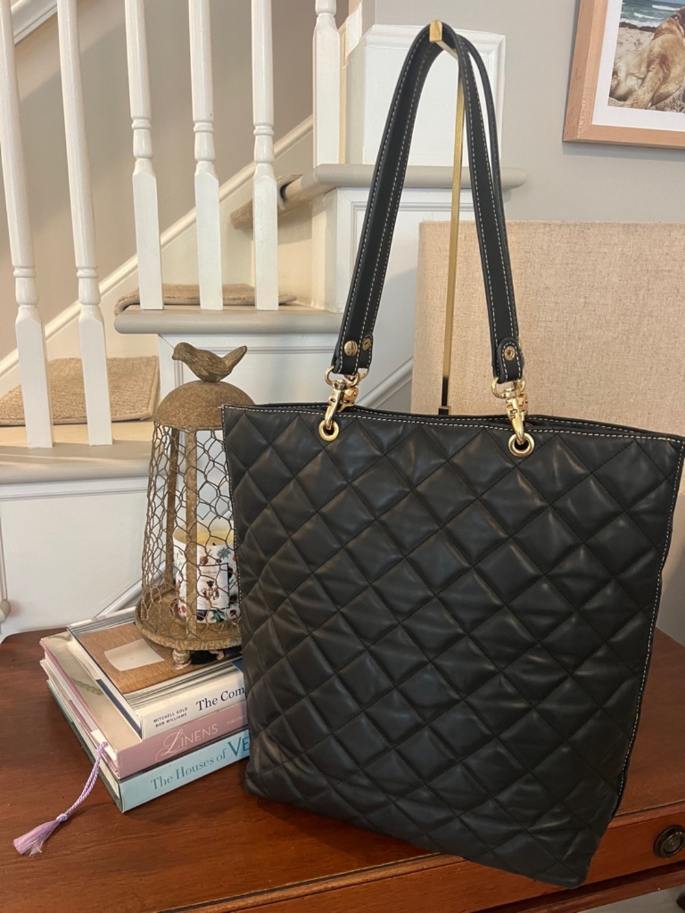 J. McLaughlin Aken Black Quilted Shopper‎ Tote - Picture 2 of 11